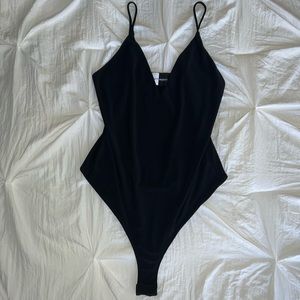 Womens Black Thong Bodysuit w/ clasp